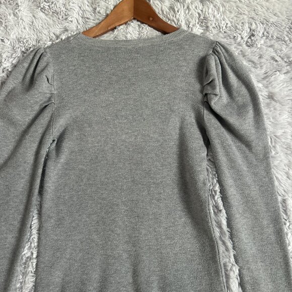 Dior Sweater Womens Small Gray Beaded Rhinestone Logo Puff Sleeve Knit Pullover - Picture 8 of 10